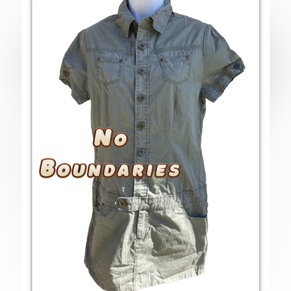Womens Vintage No Boundaries Cargo Mini Shirt Dress Khaki Green M Medium 7/9